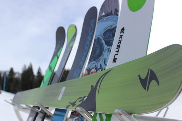 Five skis in rack
