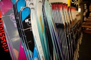 new skis in stacks
