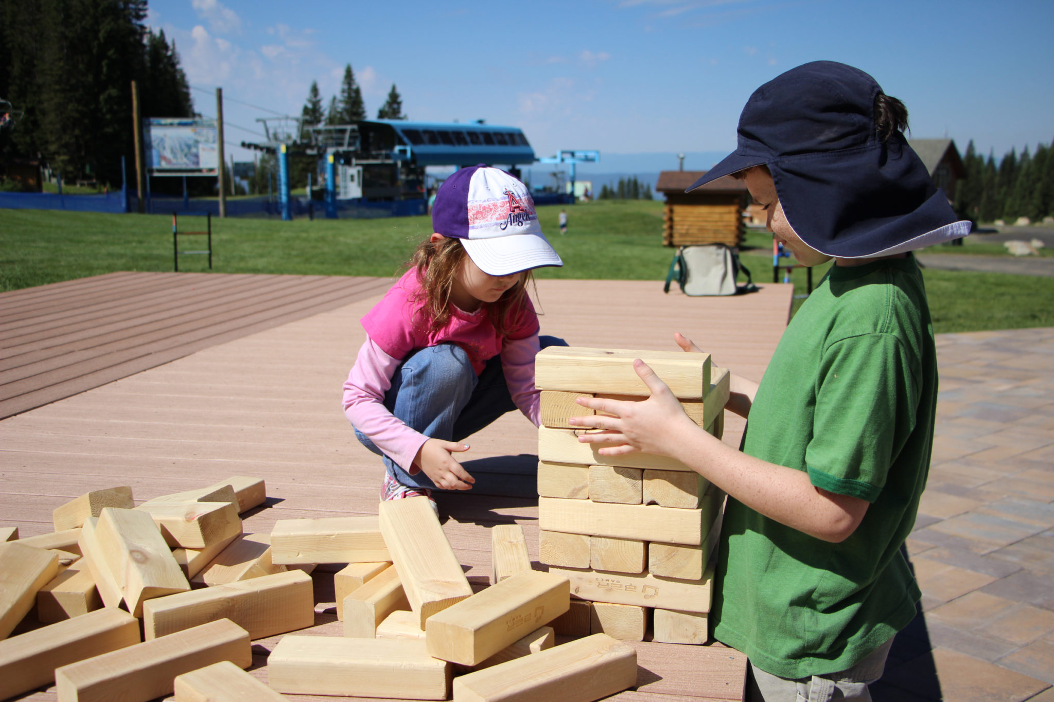 Kids Play Giant Jenga in the plaza
