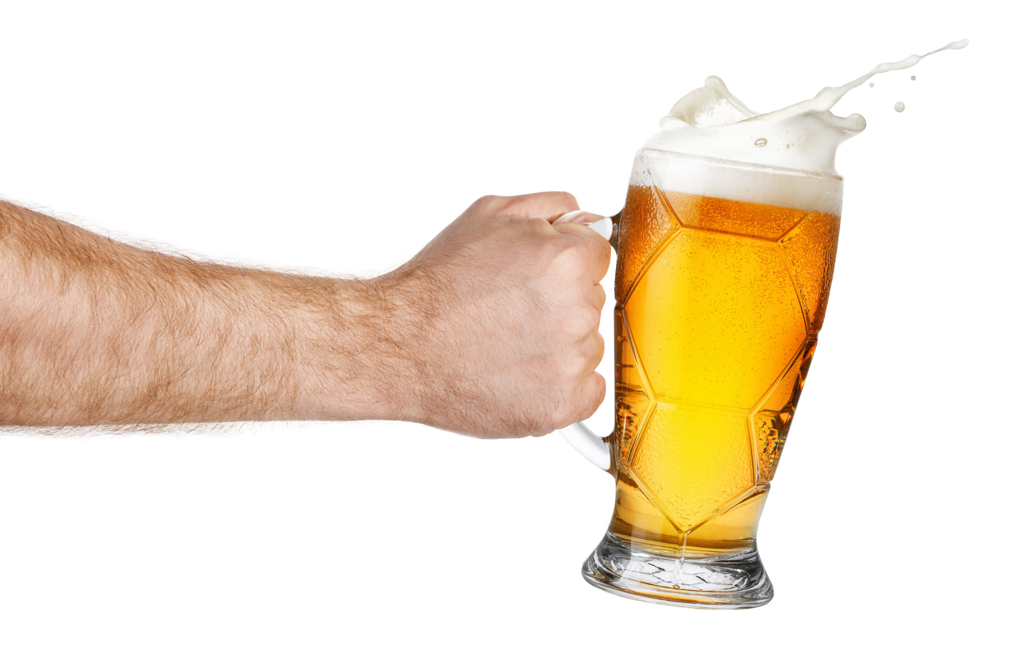 Hand with foamy beer