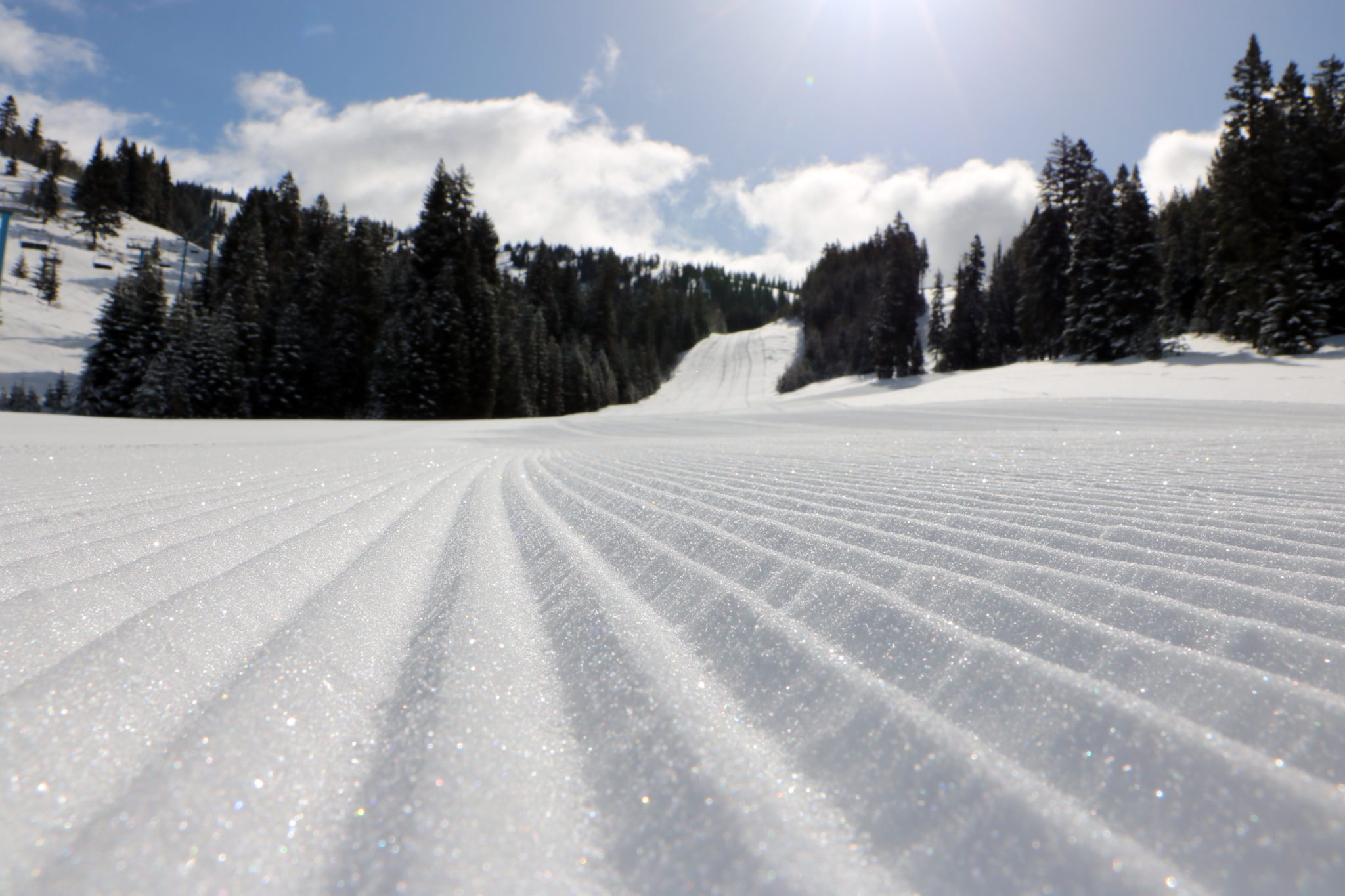freshly groomed slope