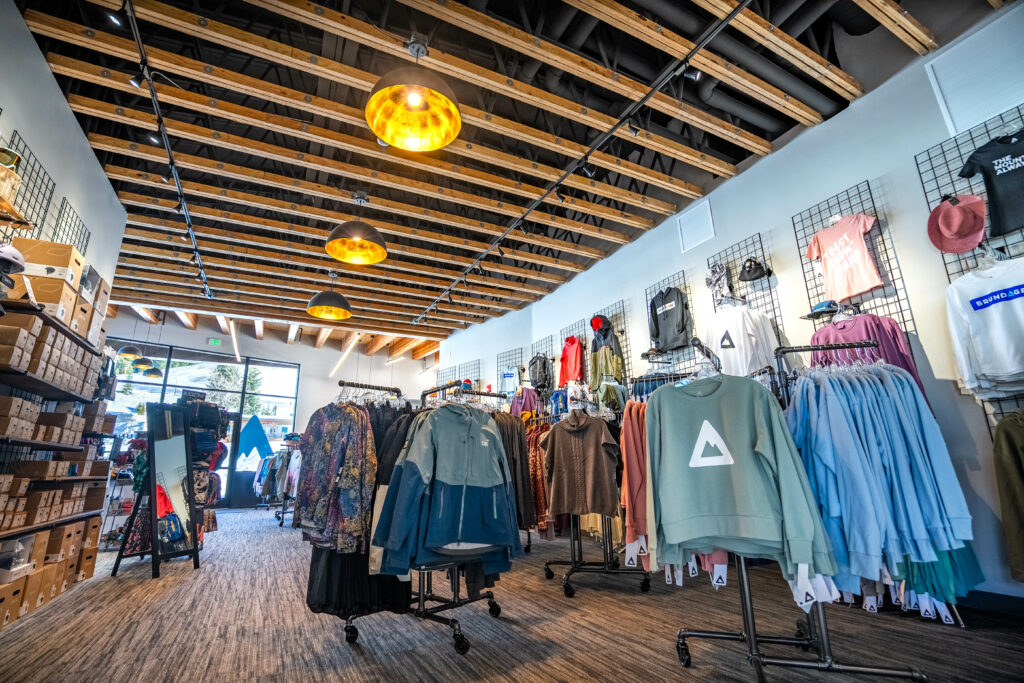 Sweatshirts and jackets inside of the retails shop at Brundage in the MAC.